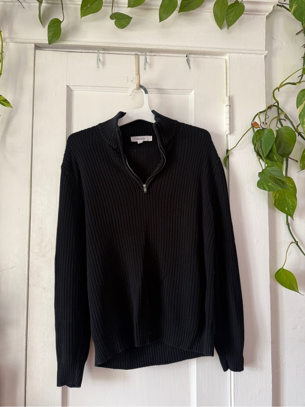 Calvin Klein Men’s Black Ribbed Half-Zip Sweater